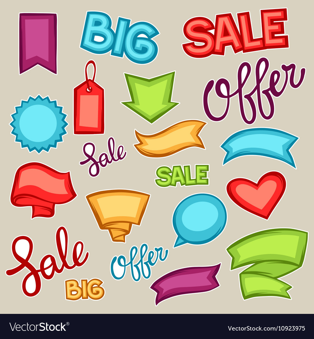 Set of sale banners tags and labels in cartoon