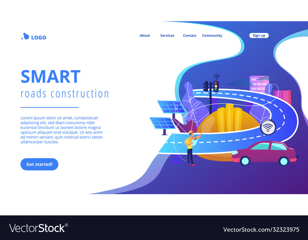 Smart roads construction concept landing page