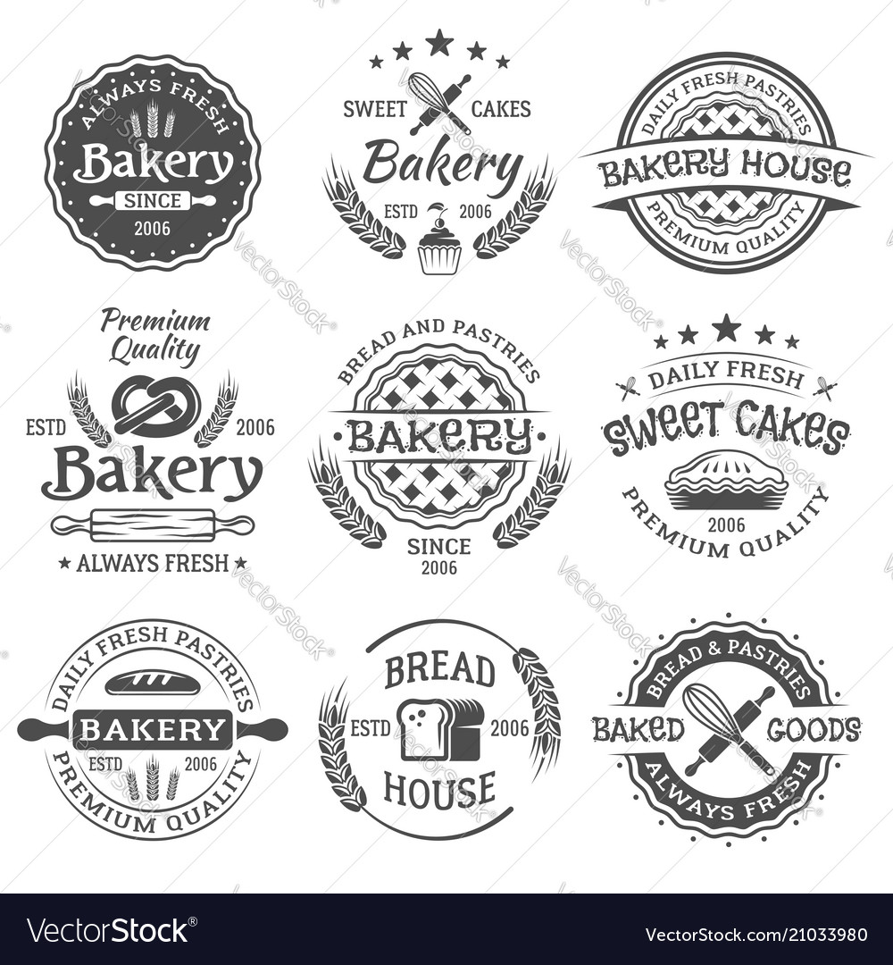 Bakery and pastries vintage black emblems Vector Image