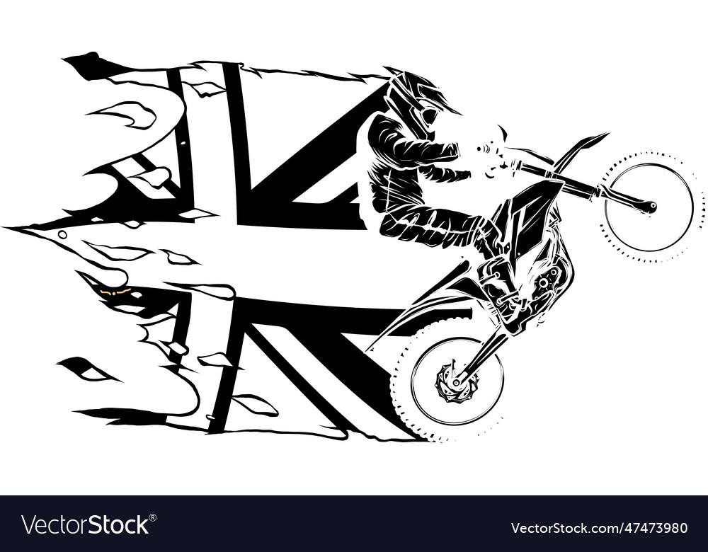 Black silhouettes Motocross rider on a motorcycle. Vector