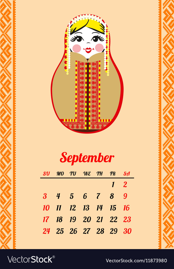 Calendar with nested dolls 2017 september