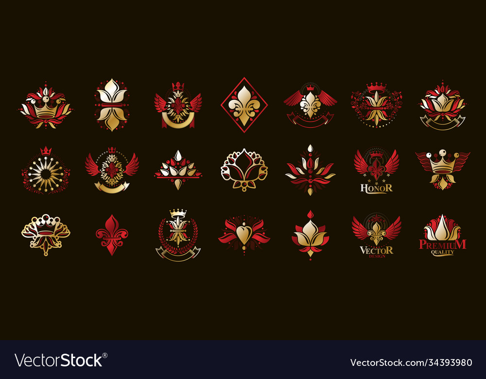 De lis vintage heraldic emblems big set antique