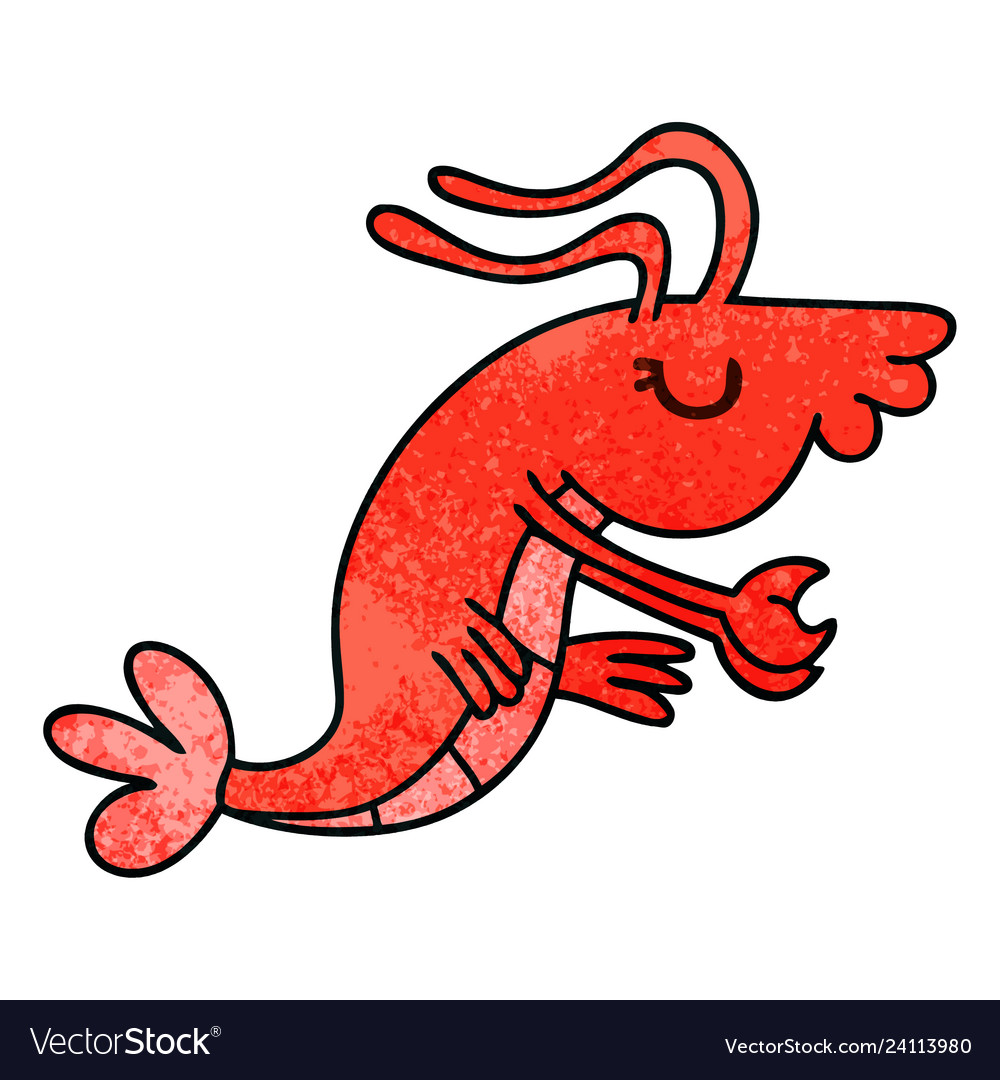 Quirky hand drawn cartoon happy shrimp