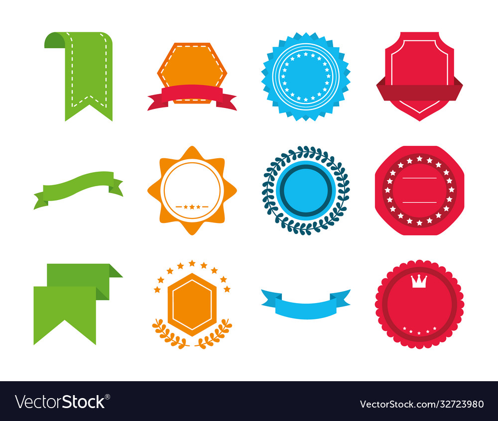 Ribbons and stickers icon set flat style Vector Image