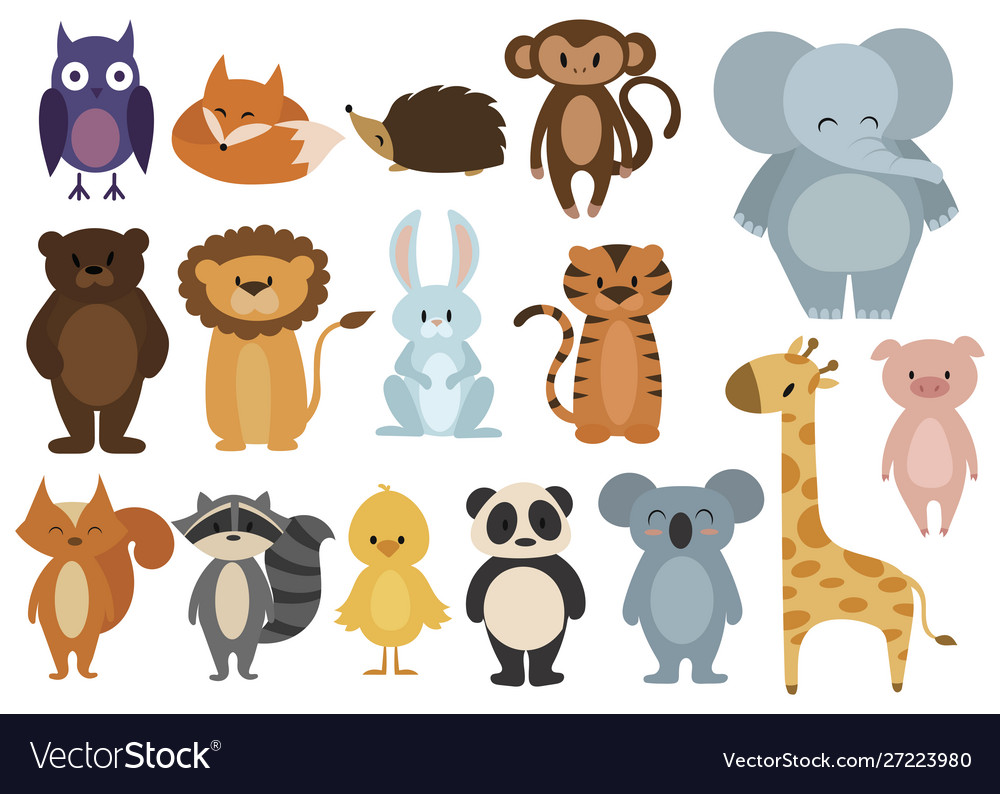 Set animals collection cartoon Royalty Free Vector Image