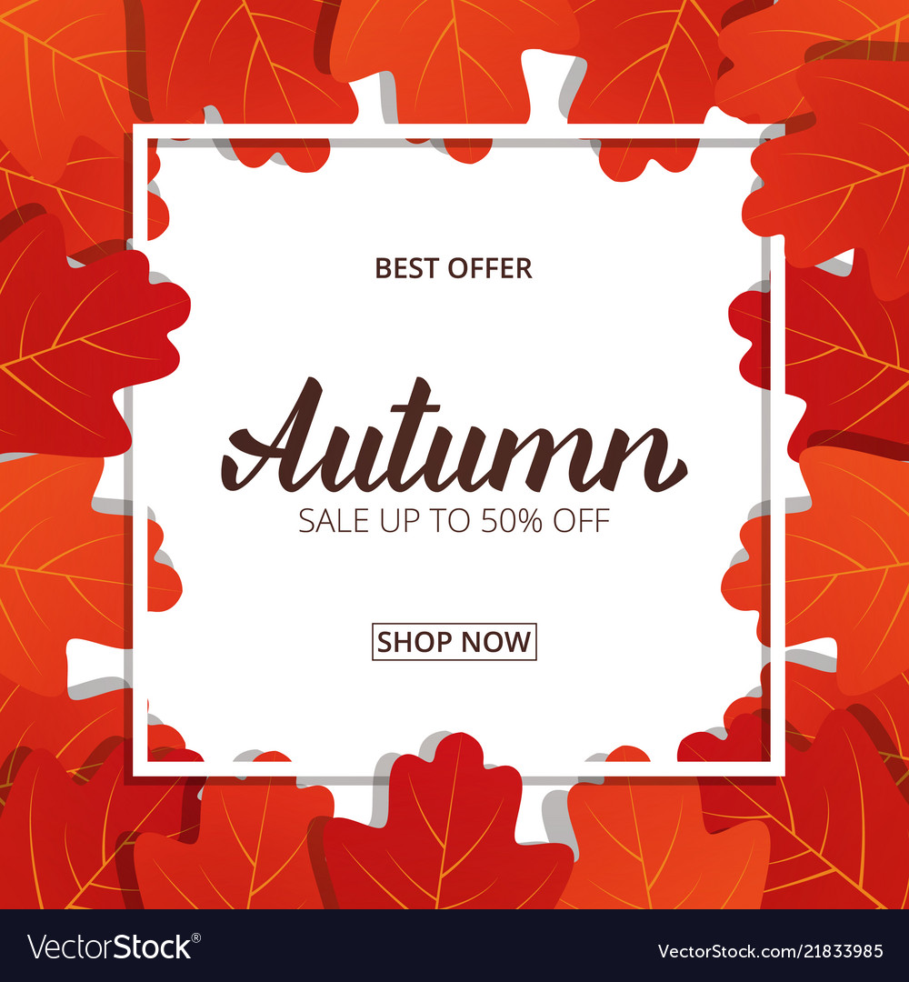 Autumn Sale Banner With Oak Leaves Frame And Vector Image