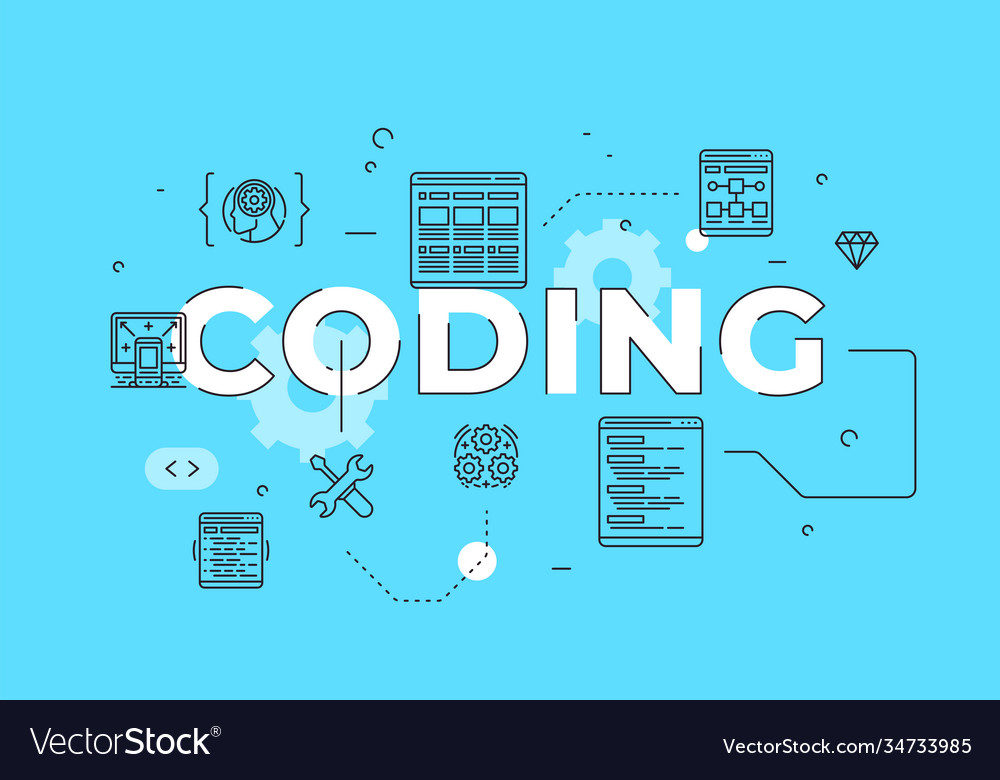 Coding text concept modern flat style Royalty Free Vector