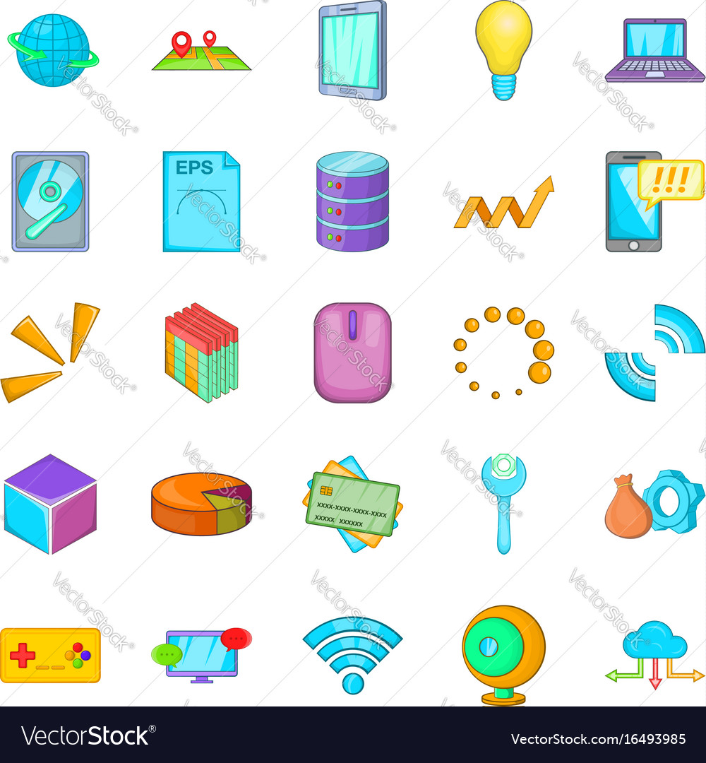 Data center icons set cartoon style Royalty Free Vector