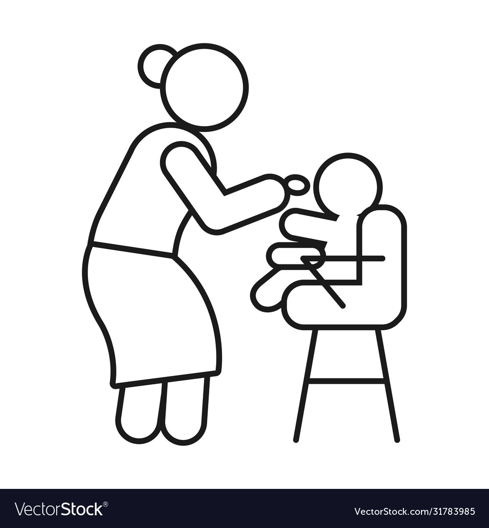 Pictogram old woman feeding a baby on seat line