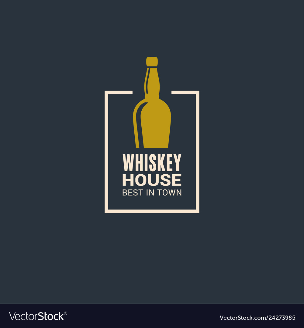 Whiskey bottle logo whiskey house icon on blue Vector Image