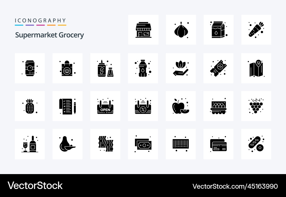 25 grocery solid glyph icon pack Royalty Free Vector Image