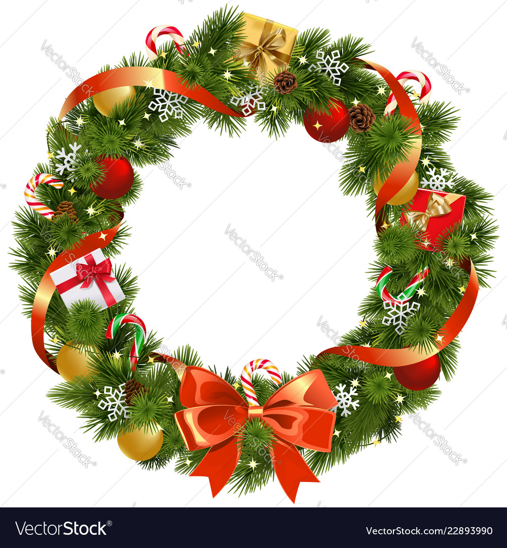 Christmas Pine Wreath With Red Bow Royalty Free Vector Image