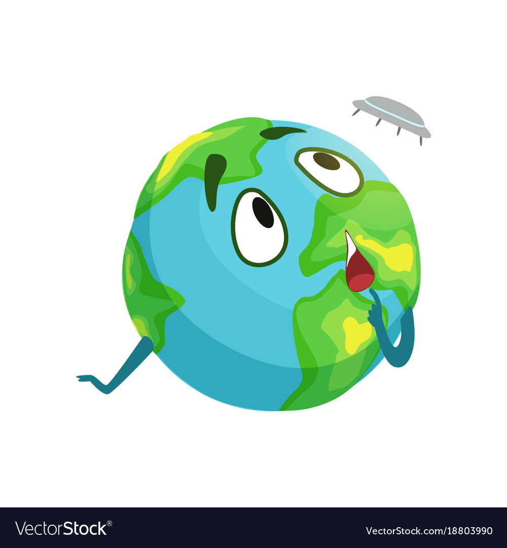 Funny earth planet character looking at flying Vector Image Funny earth planet character looking at flying Vector Image