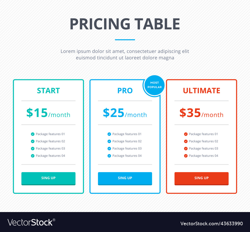 Pricing table template Royalty Free Vector Image