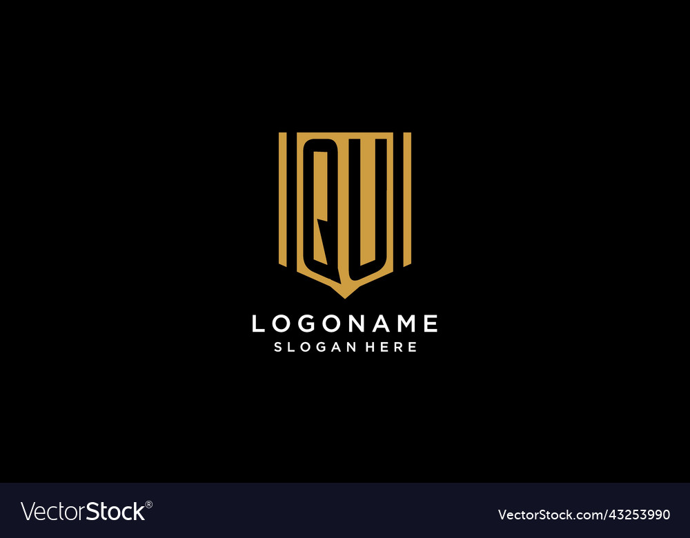 Qu monogram logo with geometric shield icon design