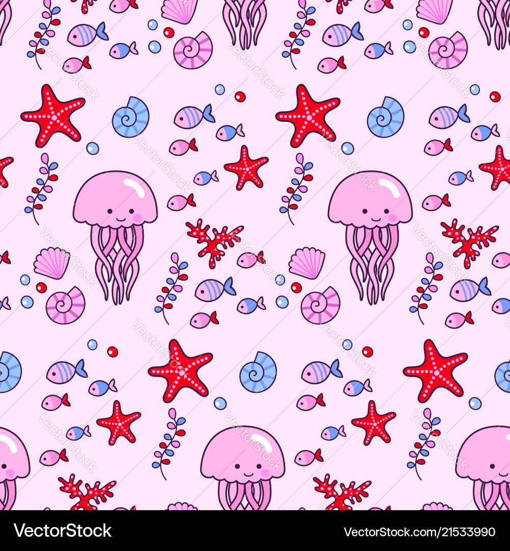 Seamless pattern with sea elements Royalty Free Vector Image