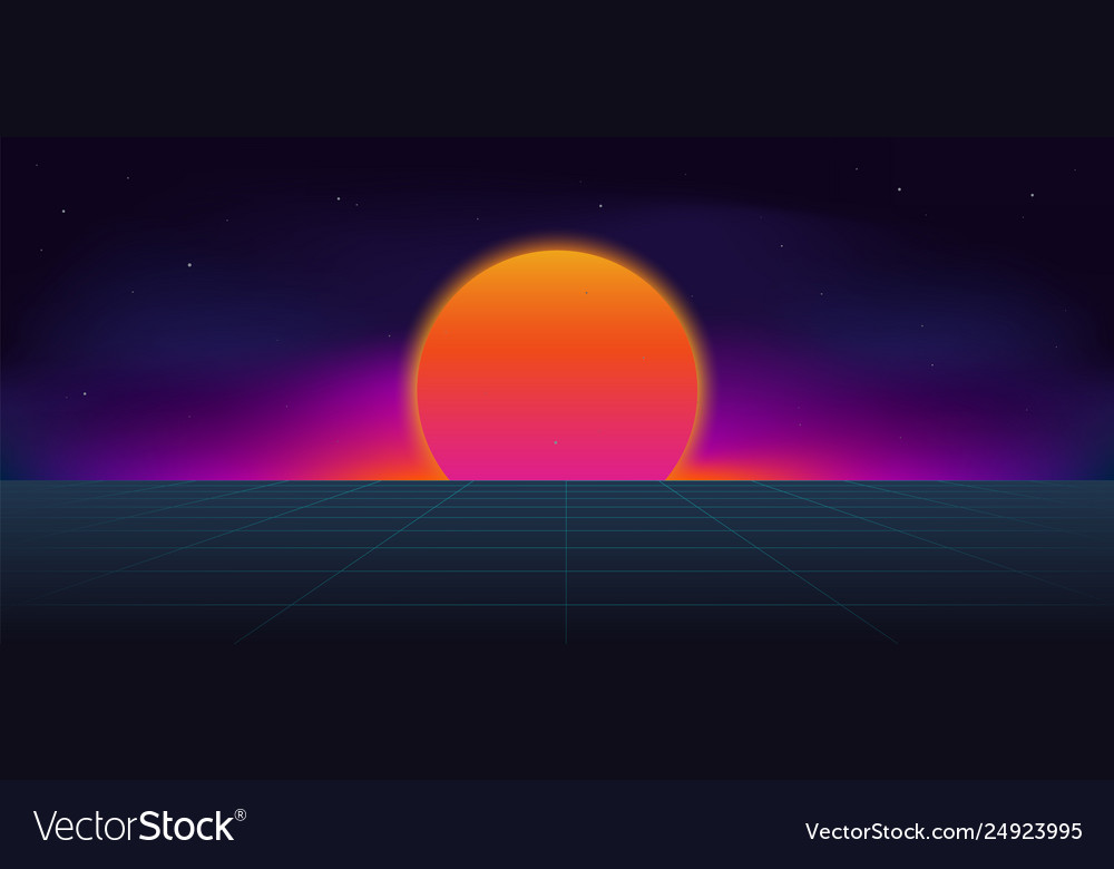 Cyberpunk neon sun background Royalty Free Vector Image