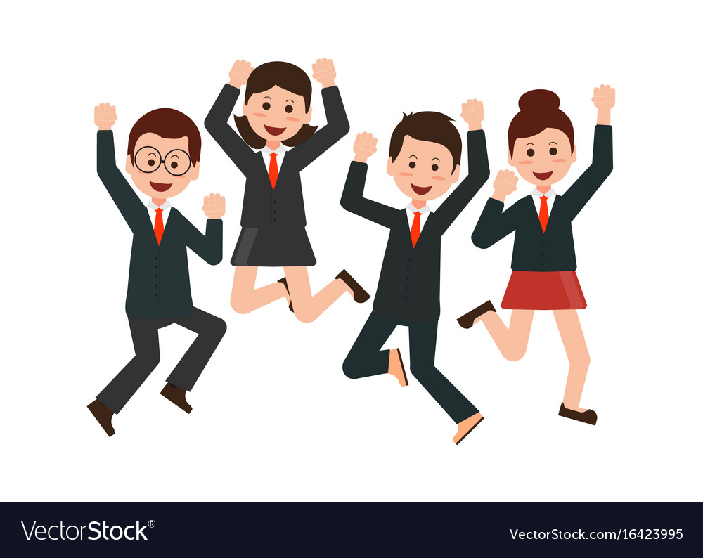 Happy Jumping Business People Celebrating Their Vector Image