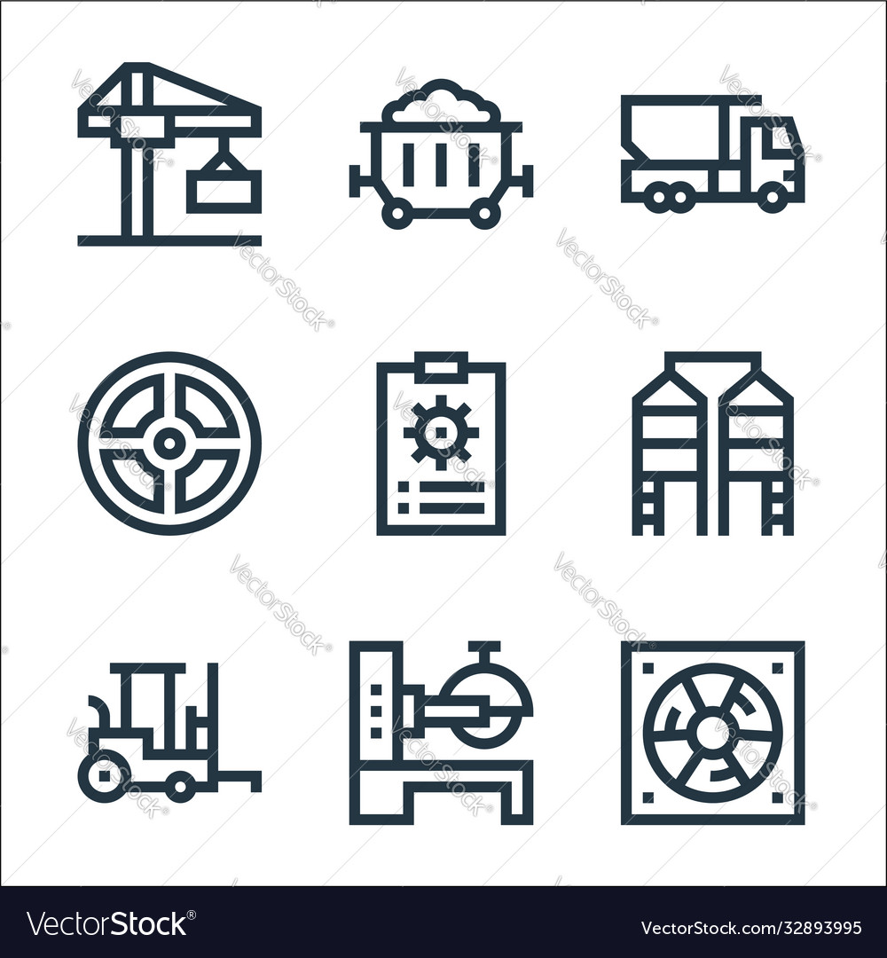 Industrial process line icons linear set quality