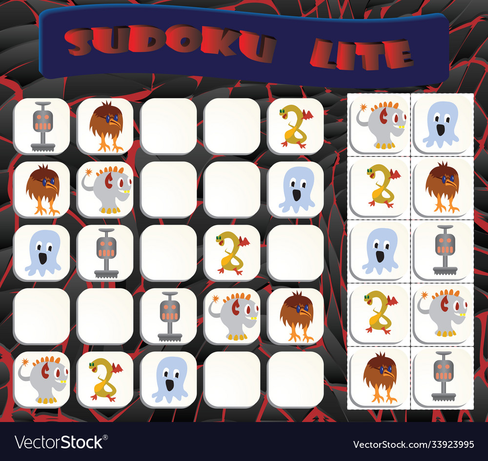 Sudoku lite with colorful monsters images Vector Image