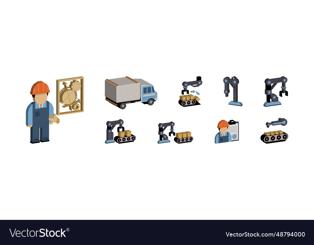 Engineer and machine operator managing Royalty Free Vector
