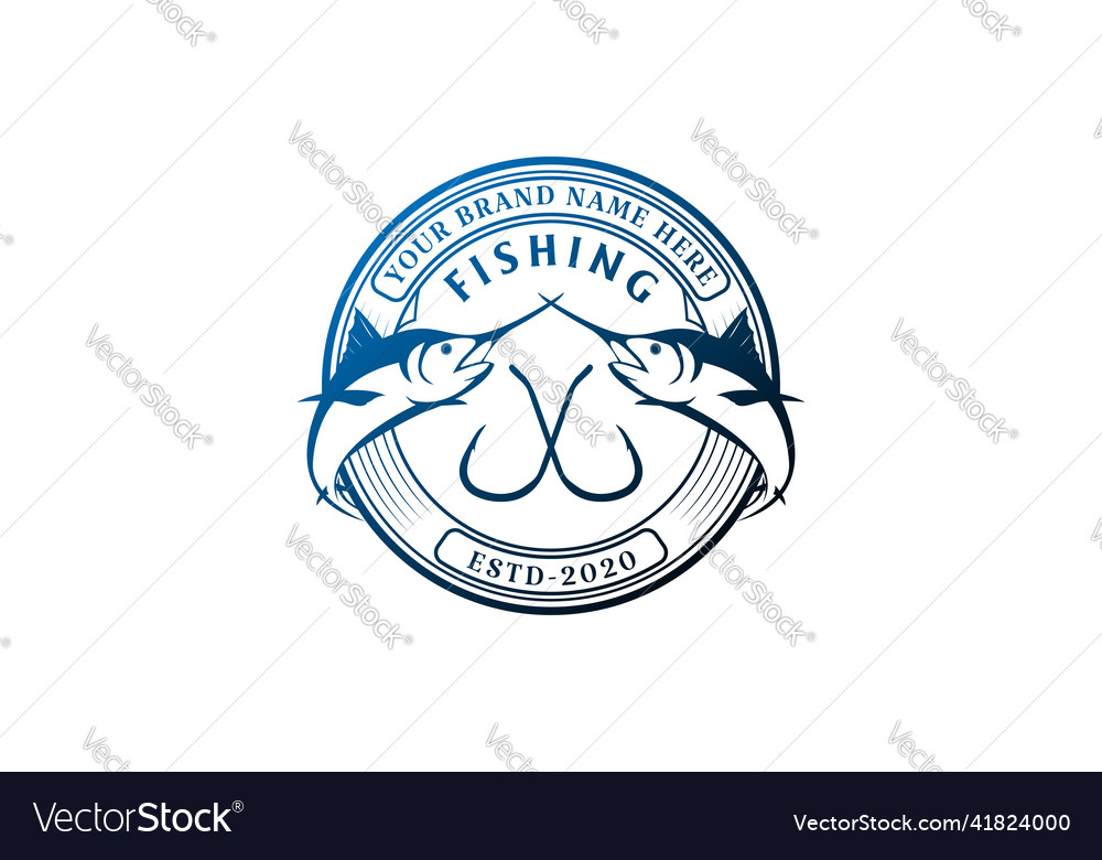 Round twin marlin sword fish badge emblem label