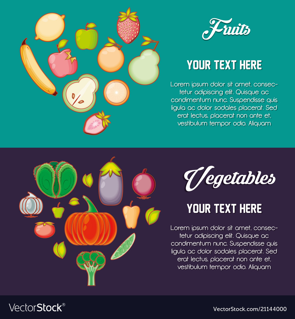 Set fruits and vegetables healthy food Royalty Free Vector