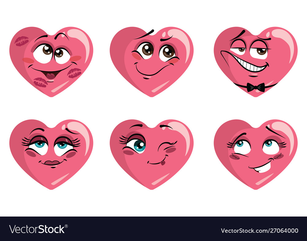 Set hearts with emotions collection hearts Vector Image