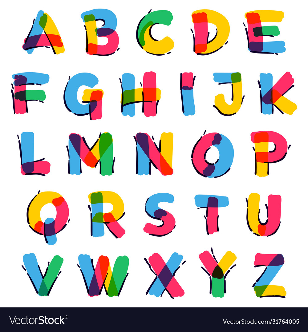 Alphabet handwritten with a multicolor felt-tip Vector Image