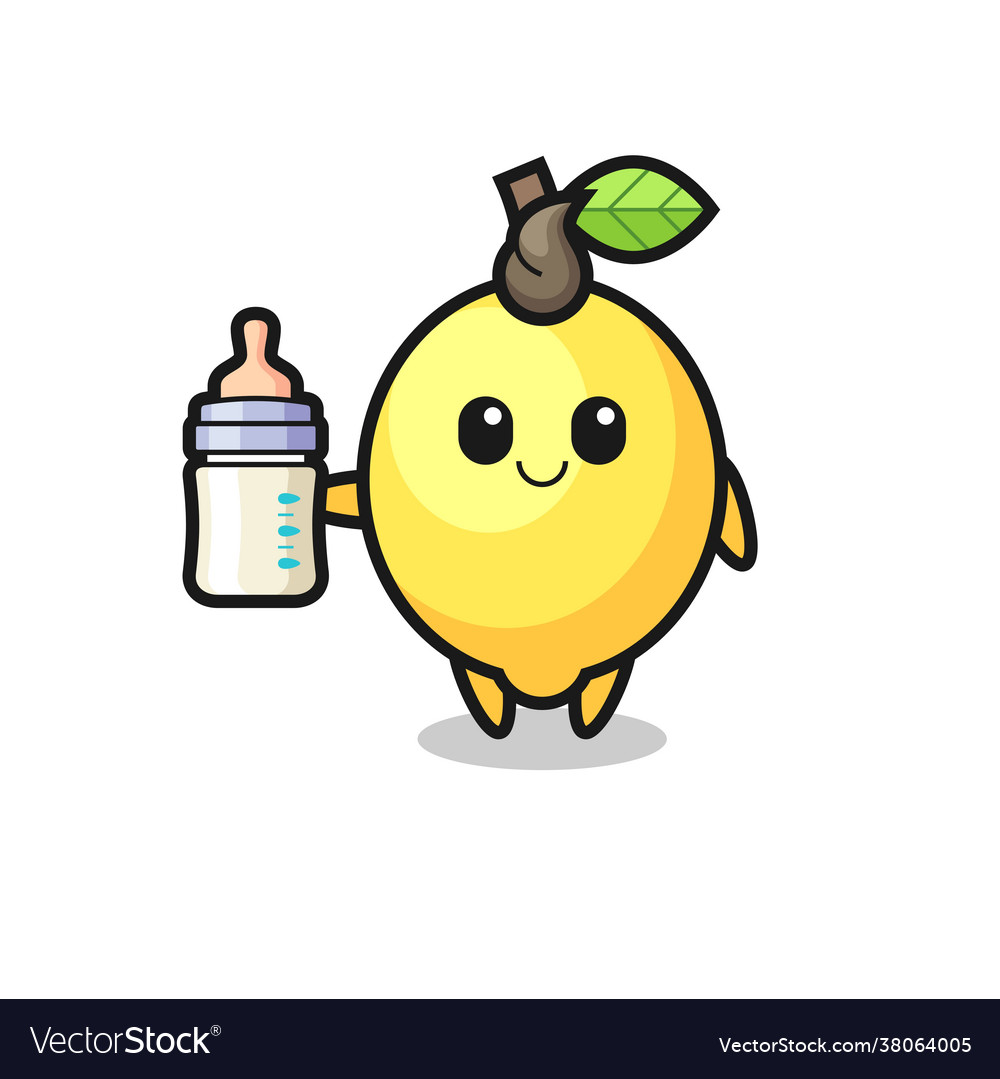 Baby lemon cartoon character with milk bottle