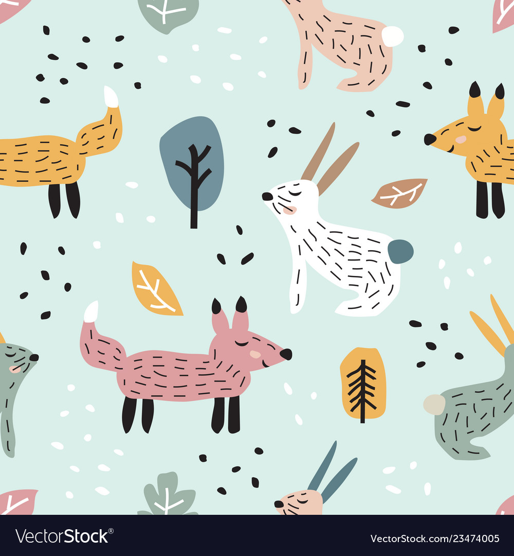 Childish seamless pattern with cute bunny and fox vector image Childish seamless pattern with cute bunny and fox