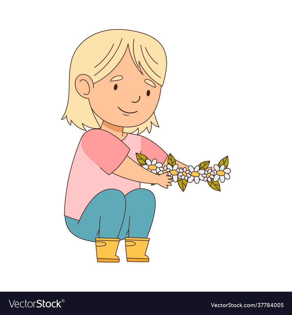 Cute little girl in rubber boots enjoying spring Vector Image