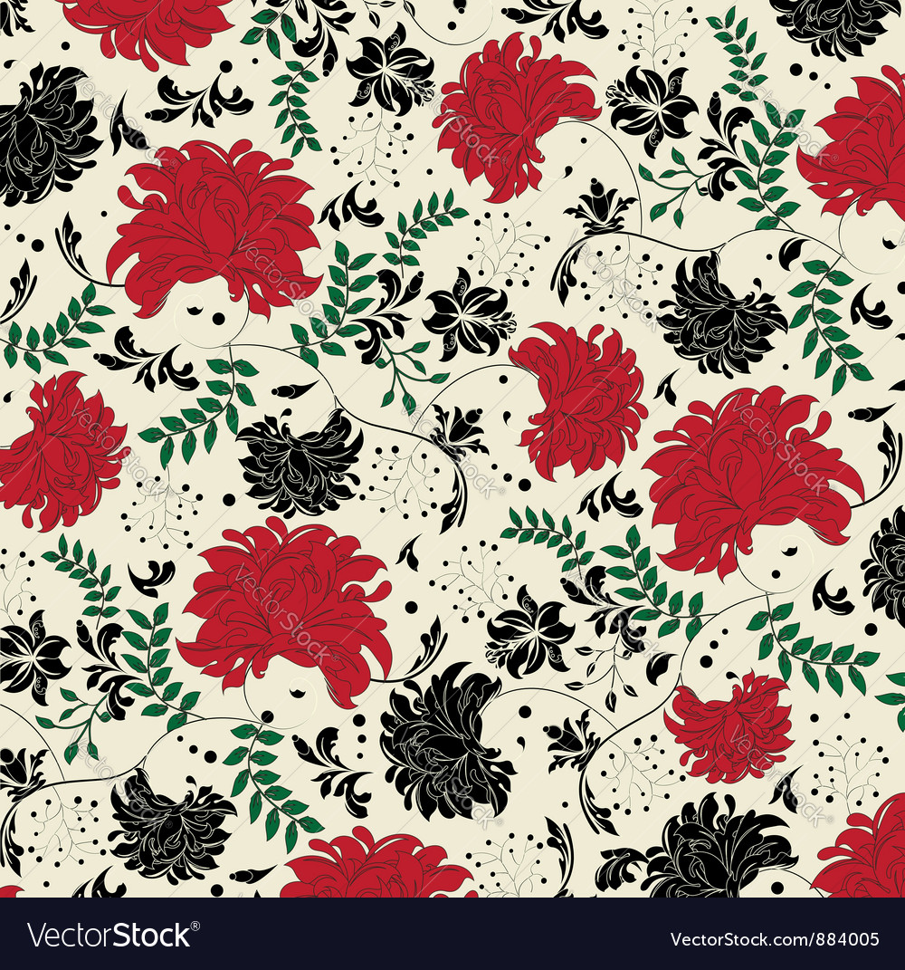 Floral seamless pattern with red and black element