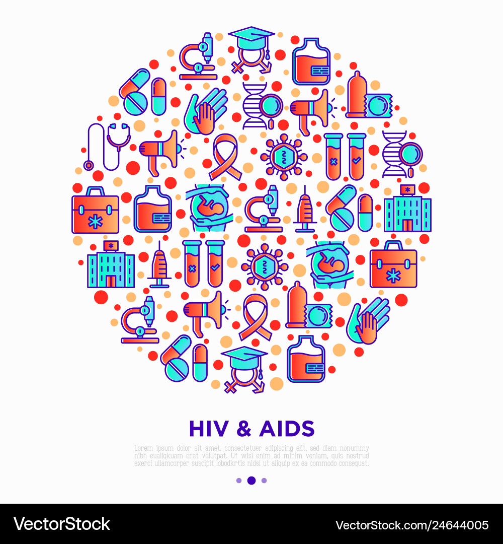 Hiv and aids concept in circle with thin line icon