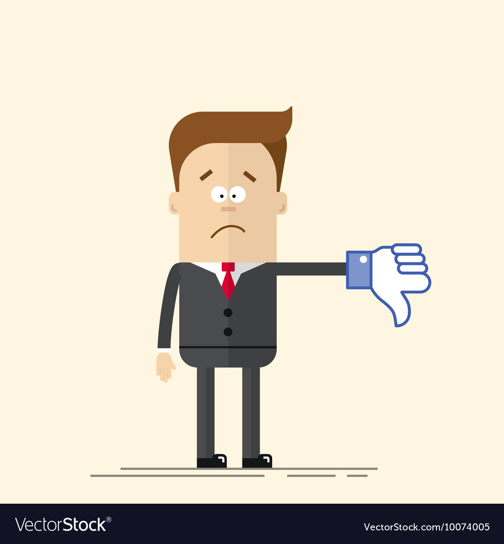 Sad businessman or manager shows a sign thumb down