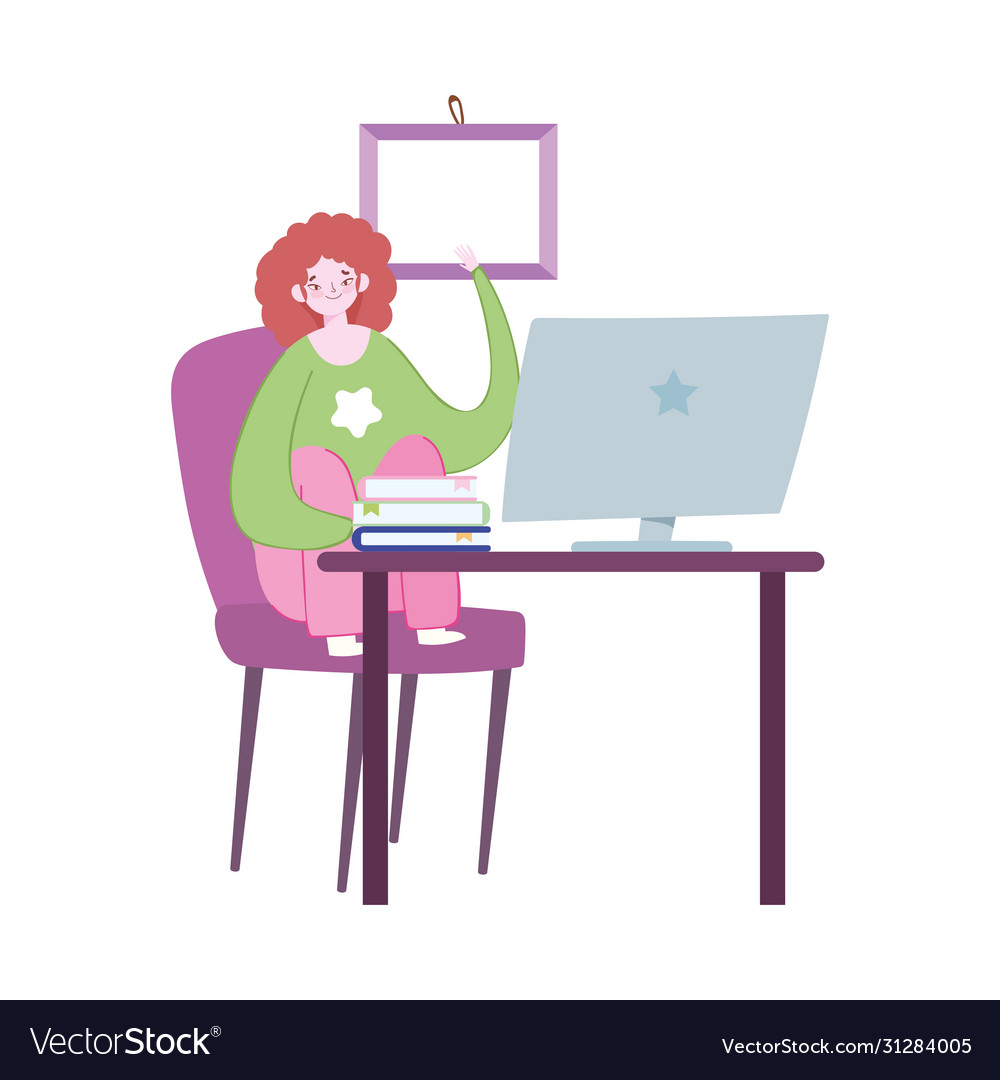 Working remotely woman in chair with desk