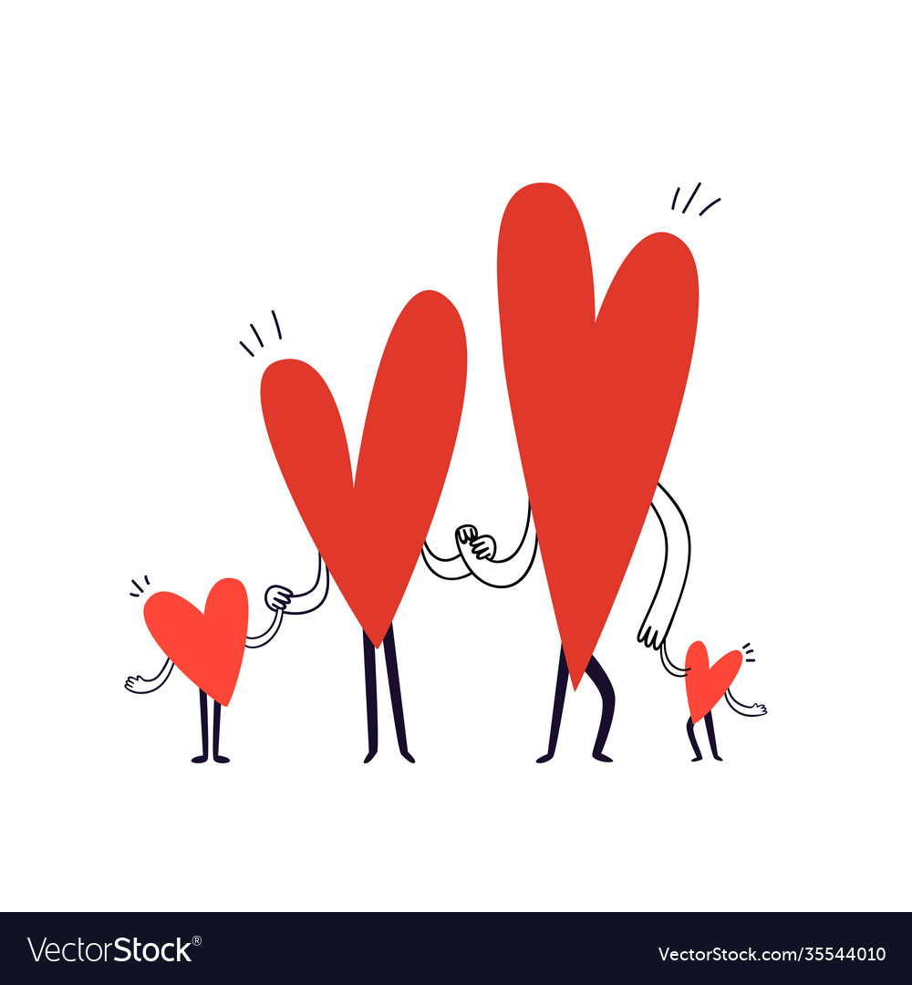 Family Characters In Shape Hearts Royalty Free Vector Image