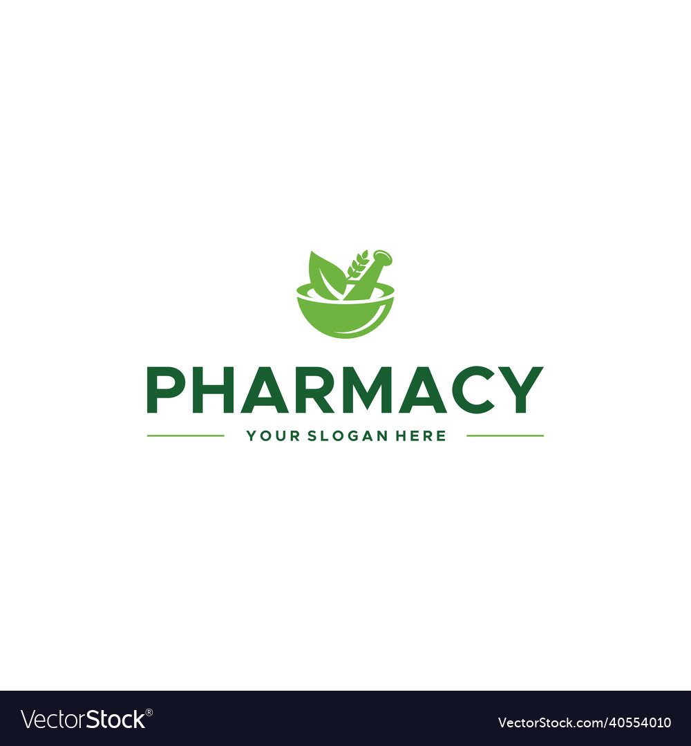 Flat pharmacy bowl leaves pounder logo design Vector Image