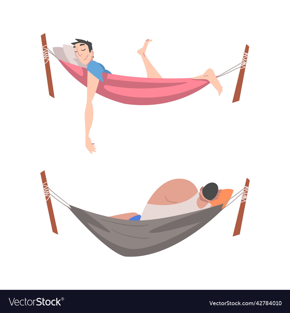 Male lying in hammock and sleeping having rest