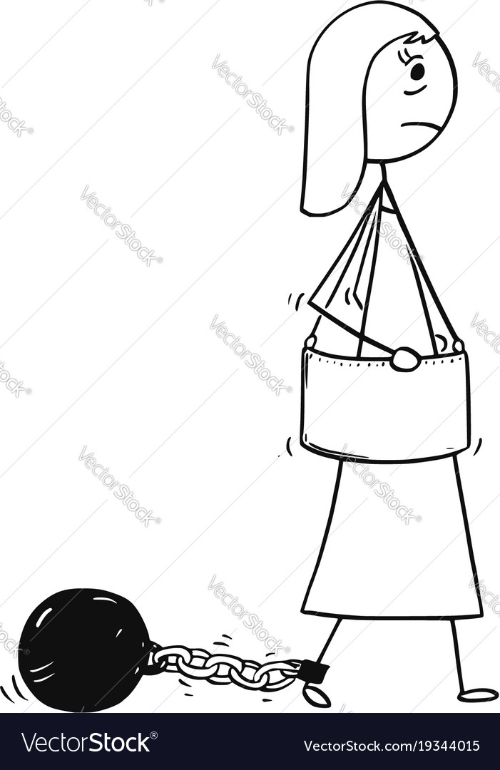 Conceptual cartoon of businesswoman with chain Vector Image Conceptual cartoon of businesswoman with chain Vector Image