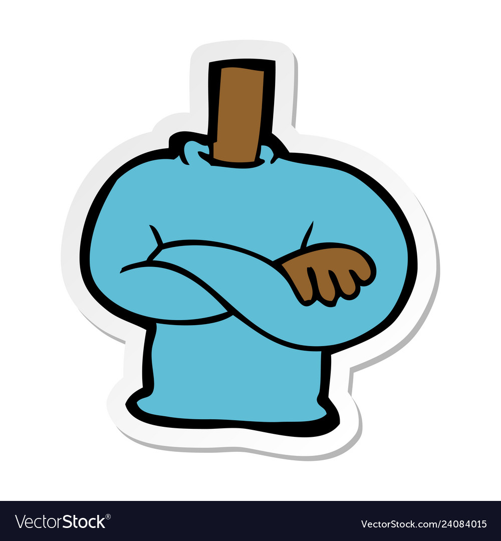 Sticker of a cartoon folded arms body Royalty Free Vector