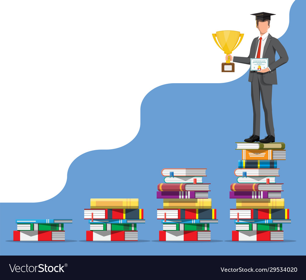 Businessman on stack books Royalty Free Vector Image