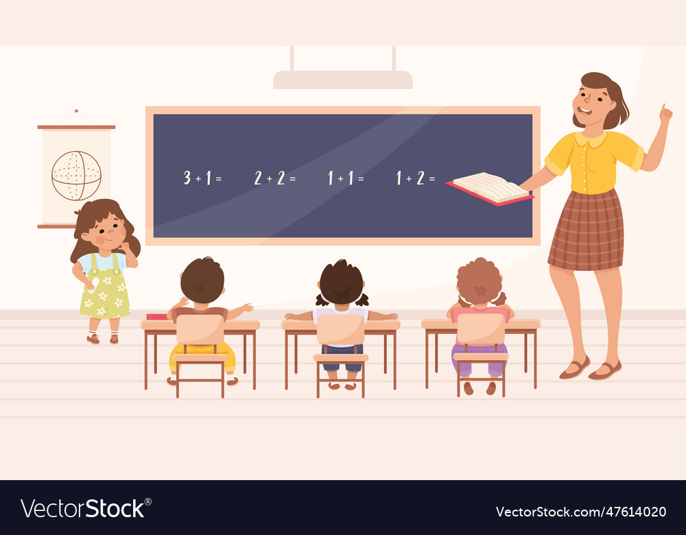 Classroom with little children pupils sitting Vector Image