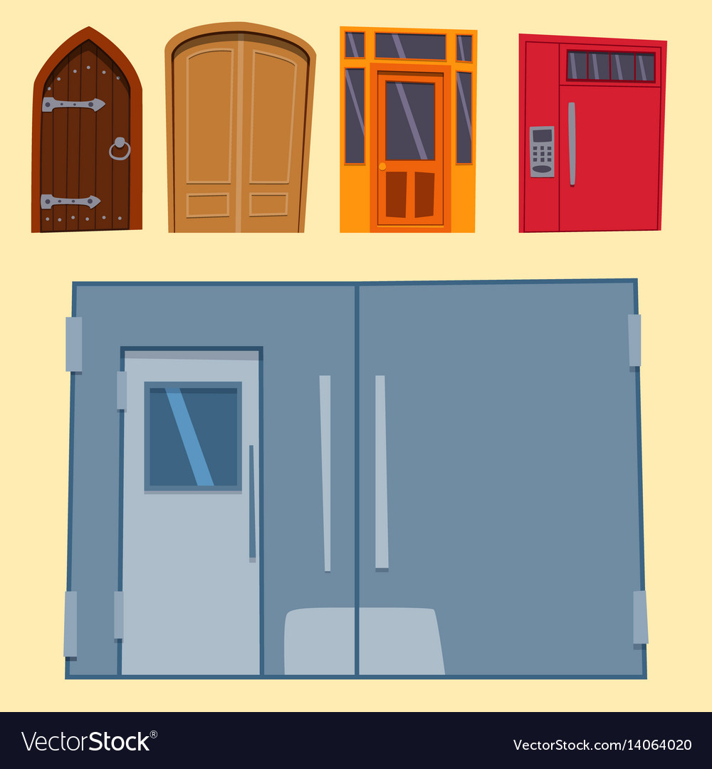 Color door front to house and building flat design