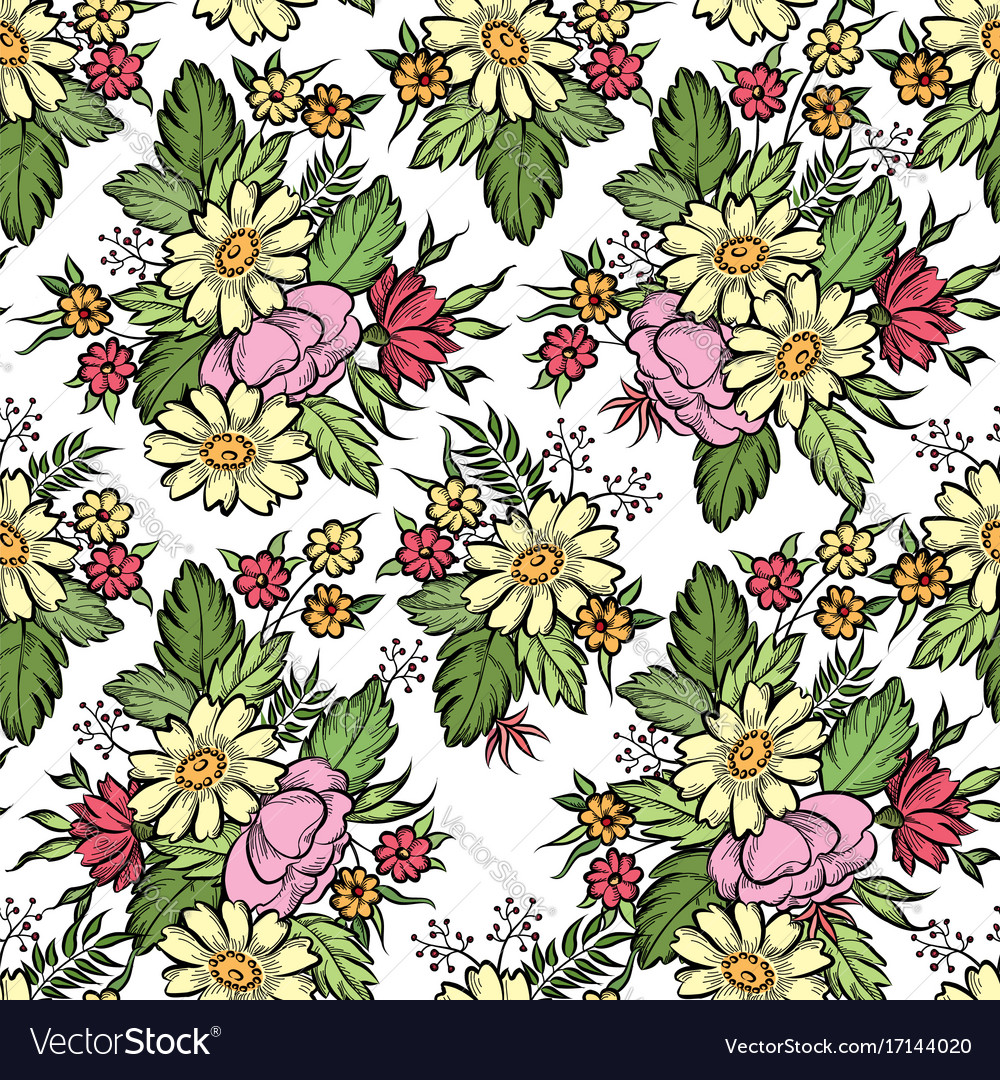 Floral Seamless Pattern Flower Background Vector Image