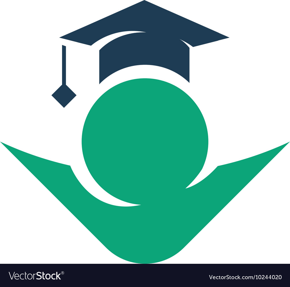 Isolated green color student contour in a blue cap