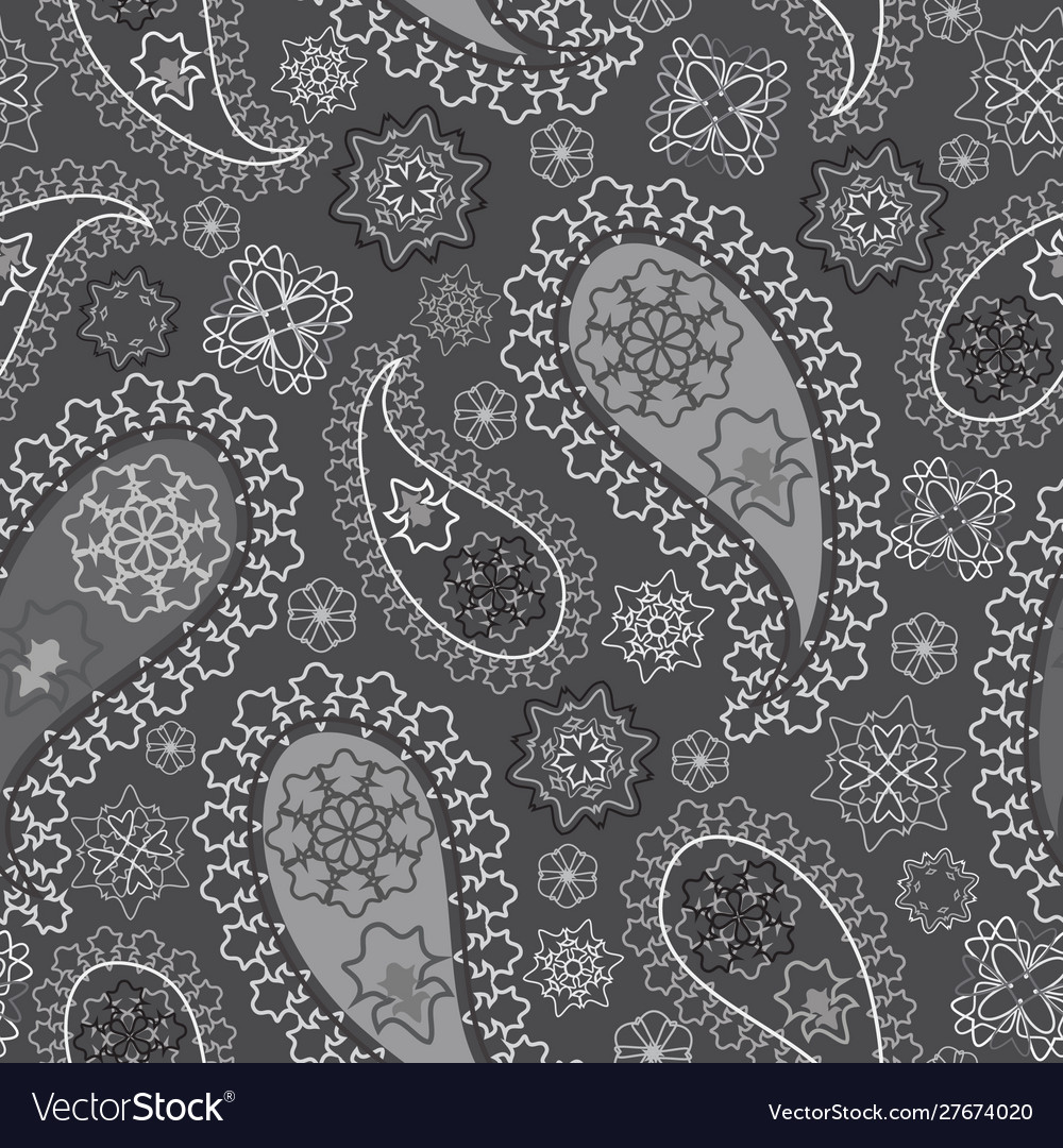 Seamless grey pattern with paisley Royalty Free Vector Image