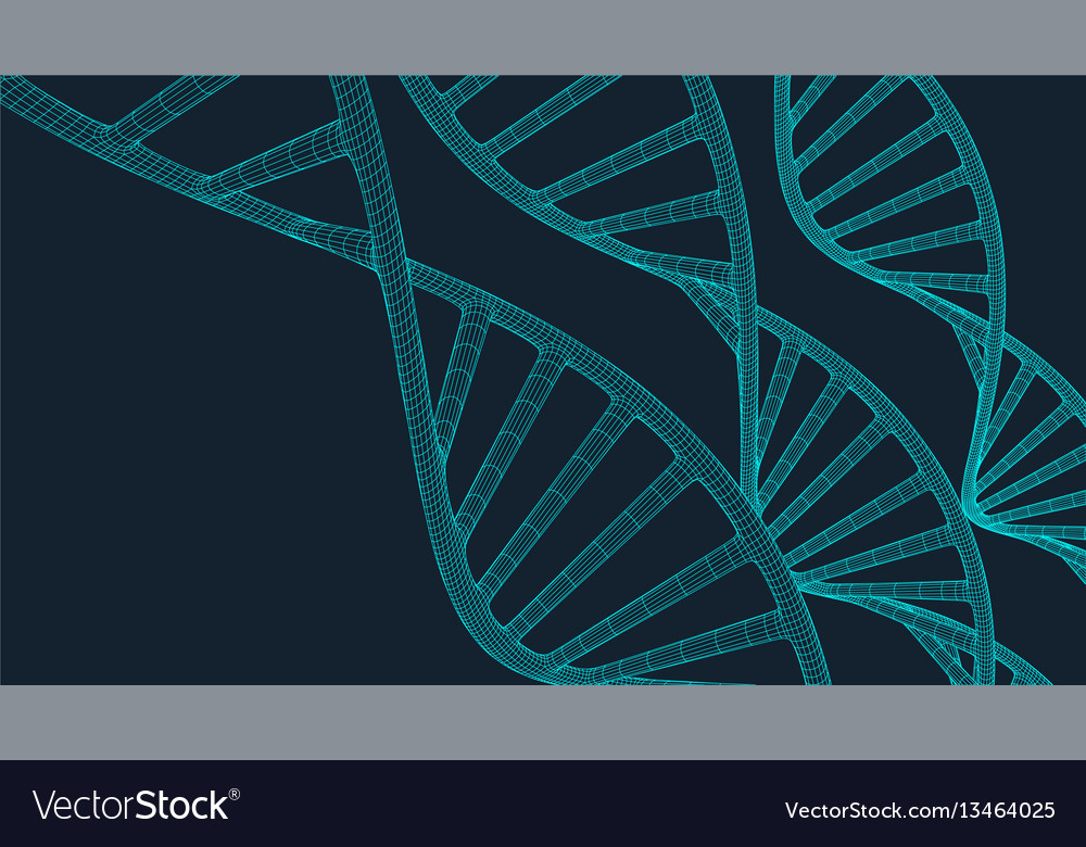 Grey dna with polygon line on blue background