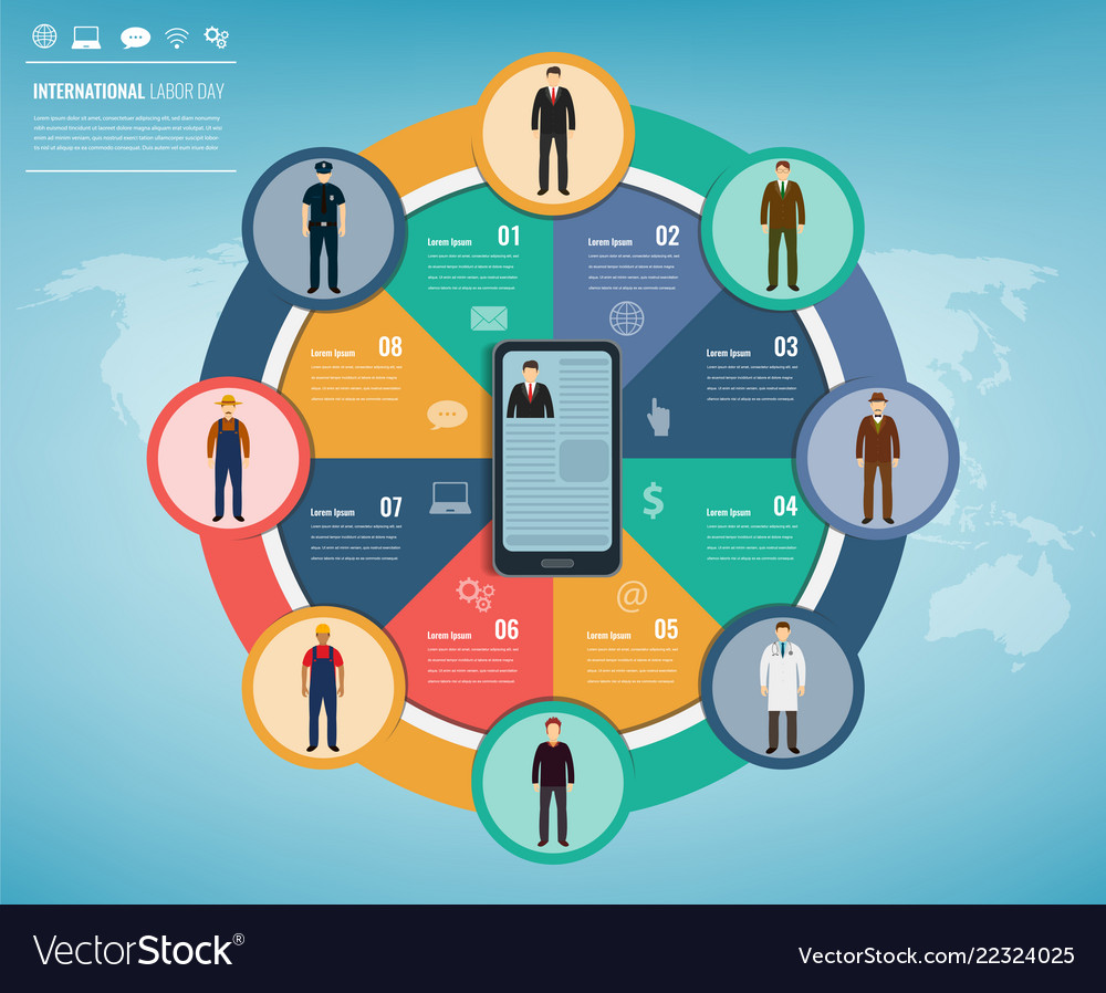 People of different occupations with infographics