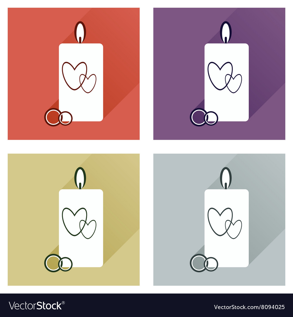 Set of flat icons with long shadow wedding candle